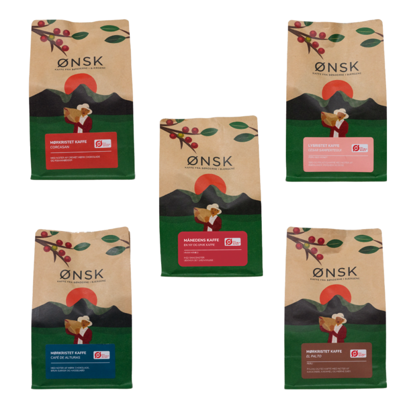 ØNSK kaffeposer med økologiske kaffebønner i hver pose
