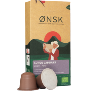 ØNSK Kuska Lungo kapsler som er komposterbare og indeholder økologisk kaffe